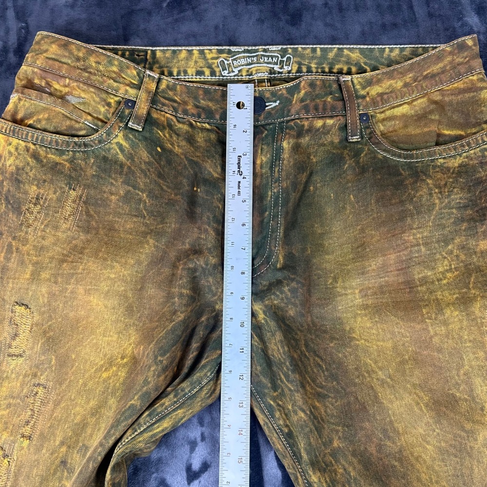 Robin's Jean Denim Jeans Mens 40 Yellow Acid Wash Studded Wing Distressed - Picture 14 of 14
